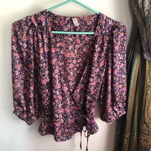 Mango Floral Wrap Blouse in Purple and Pink